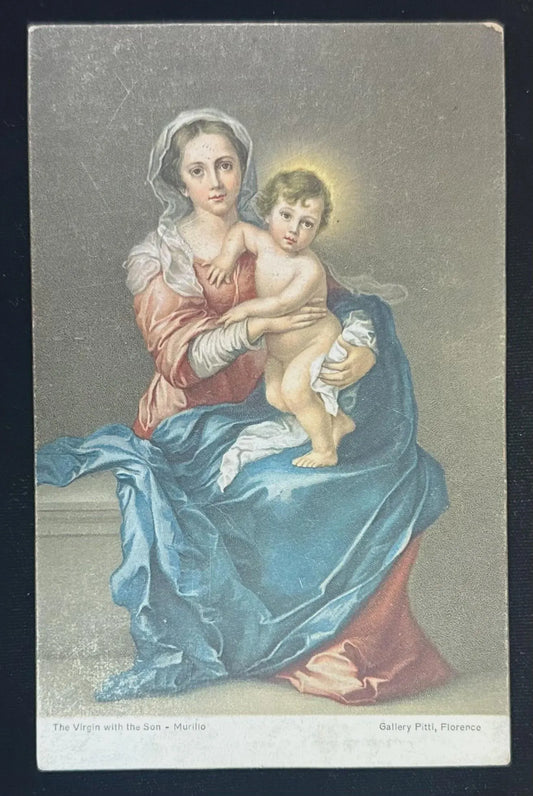 The Virgin with the Son - Murillo - Gallery Pitti, Florence - Vintage Postcard