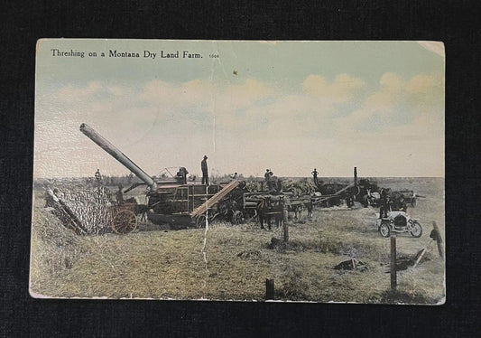 Threshing on a Montana Dry Land Farm - Vintage Postcard