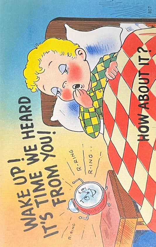 Wake Up! It's Time We Heard From You! - Vintage Postcard