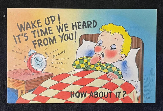 Wake Up! It's Time We Heard From You! - Vintage Postcard