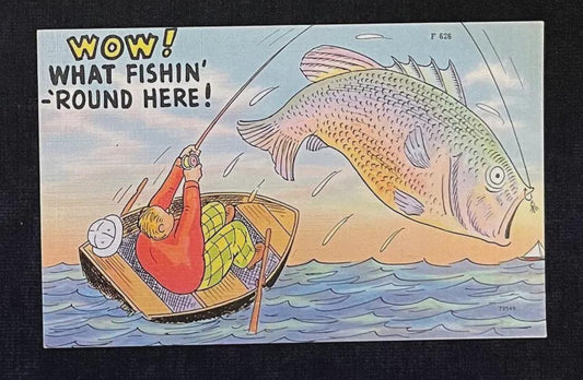 Wow! What Fishin' 'Round Here! - Vintage Postcard