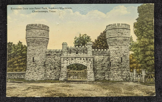 Entrance Gate into Point Park, Lookout Mountian, Chattanooga, Tennessee - Vintage 1910s History Postcard