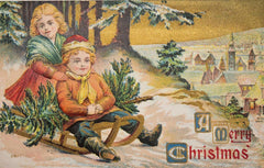 Two Blonde Children On A Sled - 