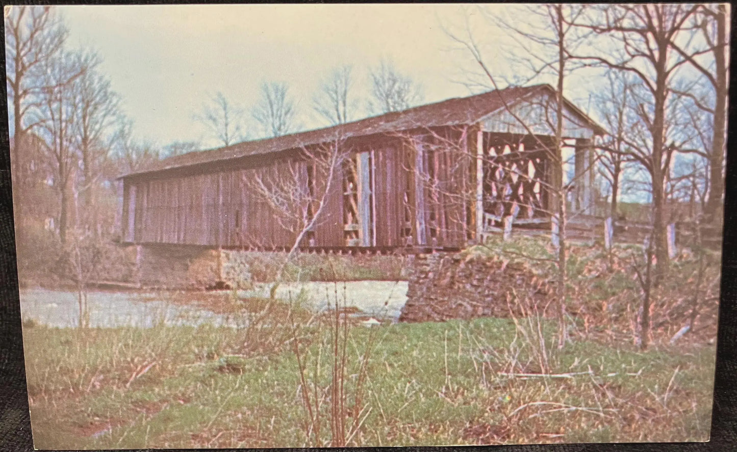 Dewey Road Bridge in Ashtabula County, Ohio - Photo: Carl Lawrence - Vintage Covered Bridge Postcard