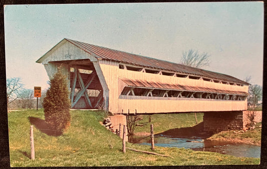 Covered Bridge near Milford Center, Ohio - Little Darby Creek Bridge - Photo: Floyd Hivnor - Vintage Covered Bridge Postcard