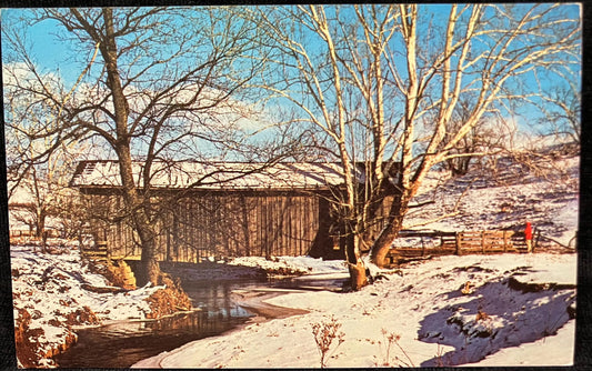 Covered Bridge in Noble County, Ohio - Morris House Bridge - Photo: Anita Knight - Vintage Covered Bridge Postcard