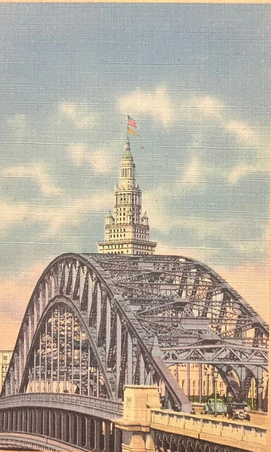 High Level Bridge and Terminal Tower, Cleveland, Ohio - Vintage Bridge Postcard