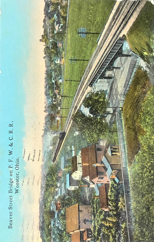 Beaver Street Bridge on PFW. & CRR., Wooster, Ohio - Vintage Bridge Postcard