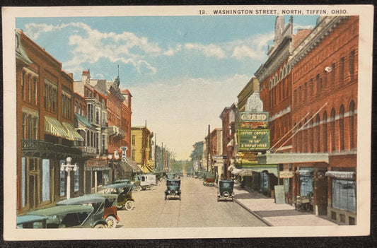 Washington Street, North, Tiffin, Ohio - Vintage Postcard