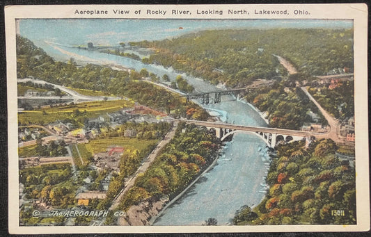 Aeroplane View of Rocky River, Looking North, Lakewood, Ohio - The Aerograph Co. - Vintage Postcard