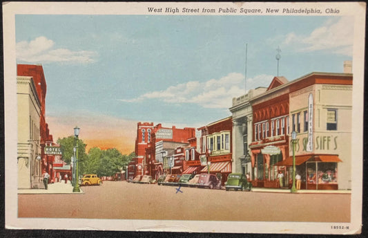 West High Street from Public Square, New Philadelphia, Ohio - Vintage Postcard