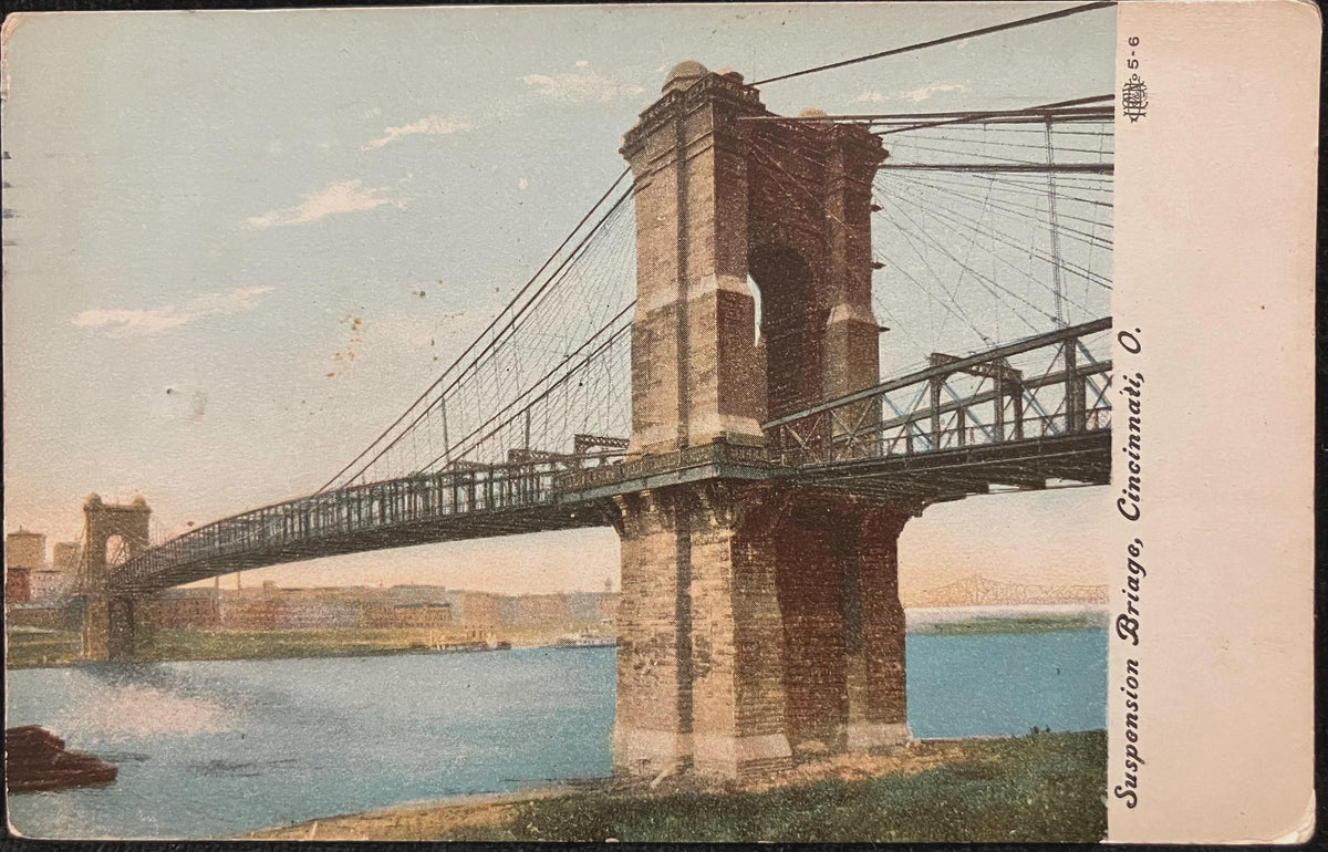 Suspension Bridge, Cincinnati, Ohio - Vintage Postcard
