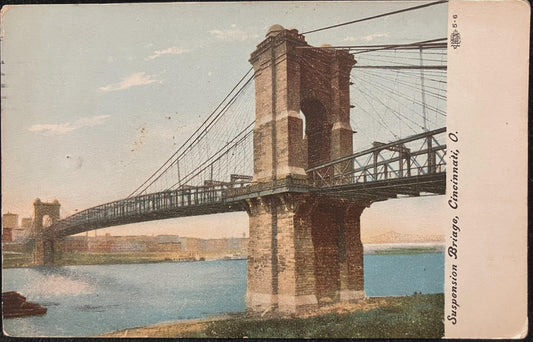 Suspension Bridge, Cincinnati, Ohio - Vintage Postcard