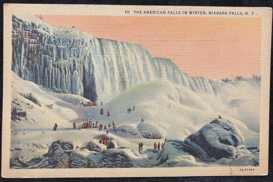The American Falls in Winter, Niagara Falls, New York - Vintage Waterfall Postcard