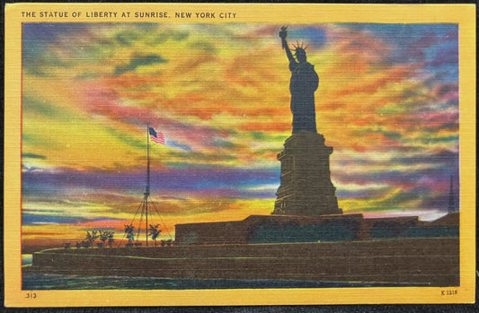 Statue of Liberty at Sunrise, New York City, New York - Vintage Postcard
