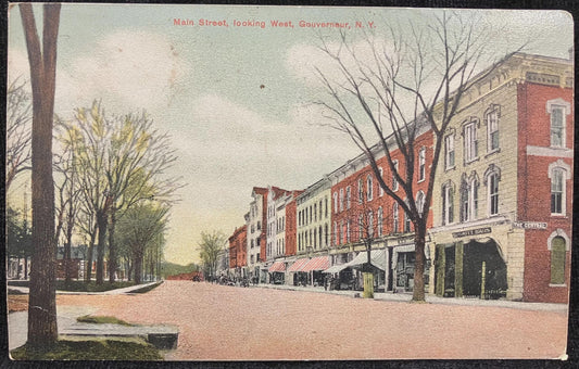 Main Street, looking West, Gouverneur, New York  in 1910 - Vintage Postcard