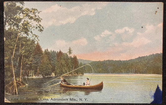 View on Seventh Lake, Adirondack Mountains, New York - Vintage Lake Postcard