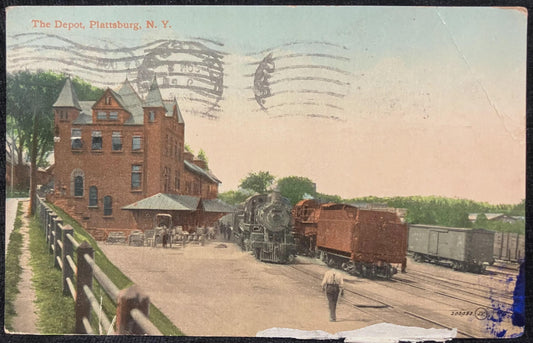 The Depot, Plattsburgh, New York - Vintage Postcard