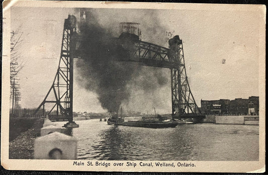 Main St. Bridge over Ship canal, Welland, Ontario, Canada - Vintage Canada Postcard