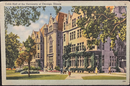 Cobb Hall of the University of Chicago, Illinois - Vintage Linen University Postcard