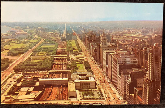 Chicago, Illinois Looking South - Color by Ewing Galloway - Vintage Chicago Postcard