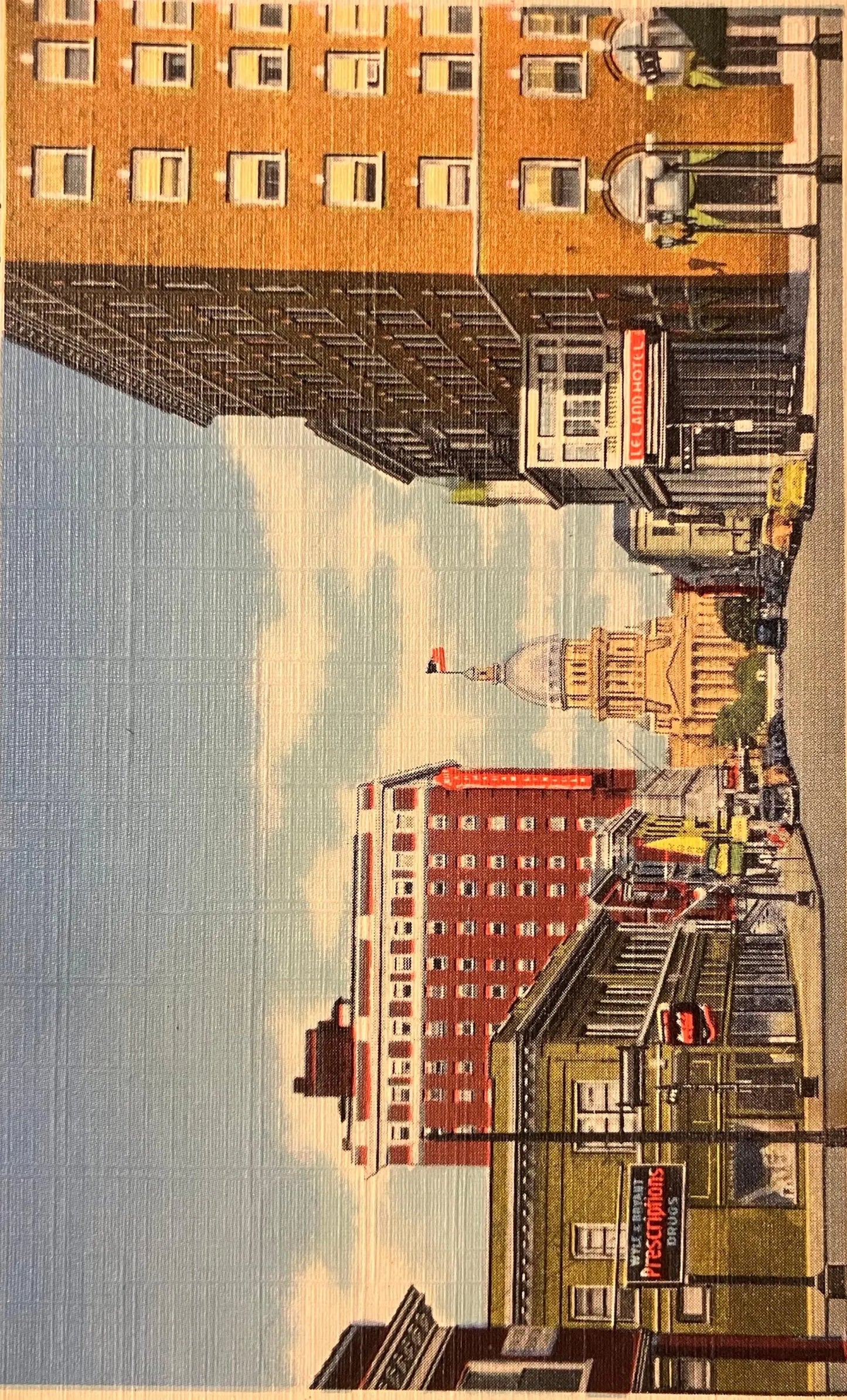 Capitol Avenue - Showing Illinois State Capitol - Springfield, Illinois - Linen Postcard
