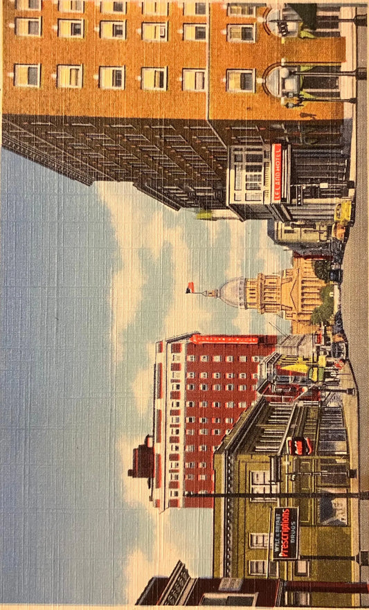 Capitol Avenue - Showing Illinois State Capitol - Springfield, Illinois - Linen Postcard