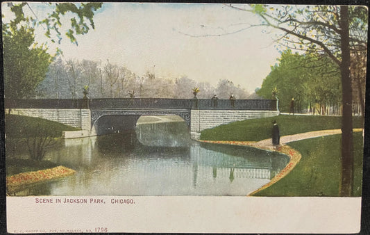 Scene in Jackson Park, Chicago, Illinois - E. C. Kropp Co. Pub. Milwaukee No. 1796 - Vintage Park Postcard