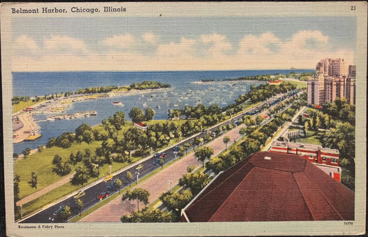 Belmont Harbor, Chicago, Illinois - Kaufmann & Fabry Photo - Vintage Postcard