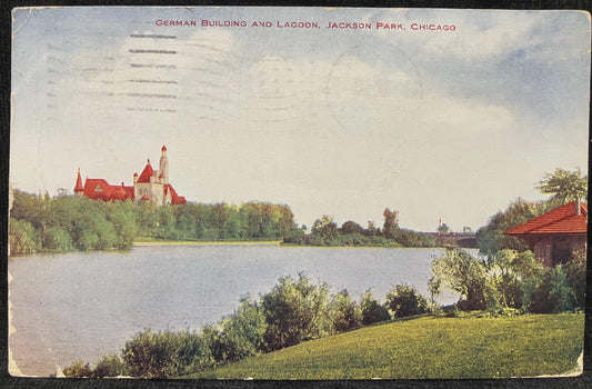 German Building and Lagoon, Chicago World's Fair Building - Jackson Park, Chicago, Illinois - Vintage 1900s Park Postcard