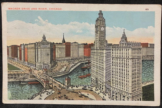 Wacker Drive and River, Chicago, Illinois - Vintage Postcard