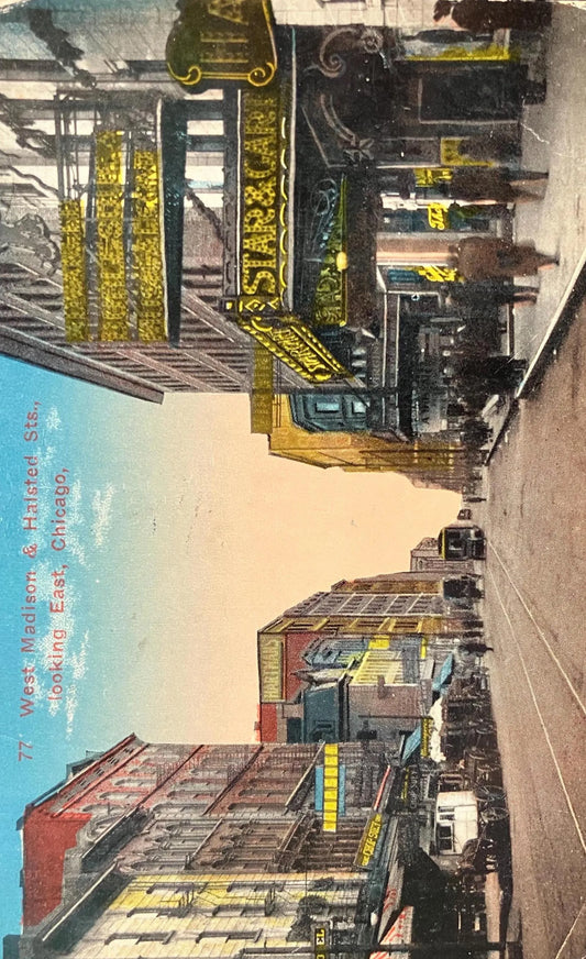 West Madison & Halsted Streets, looking East, Chicago, Illinois - Vintage Postcard