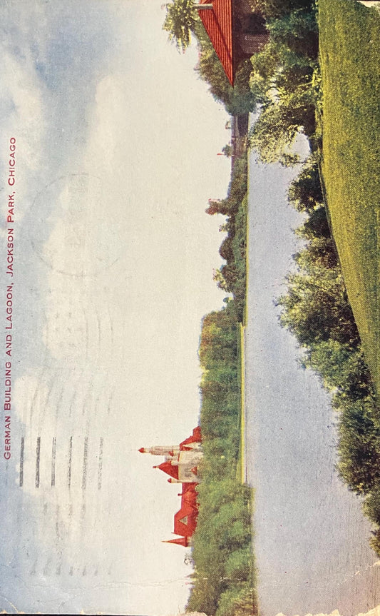 German Building and Lagoon, Chicago World's Fair Building - Jackson Park, Chicago, Illinois - Vintage 1900s Park Postcard