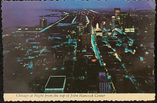 Chicago at Night from the top of the John Hancock Center - Vintage City Postcard