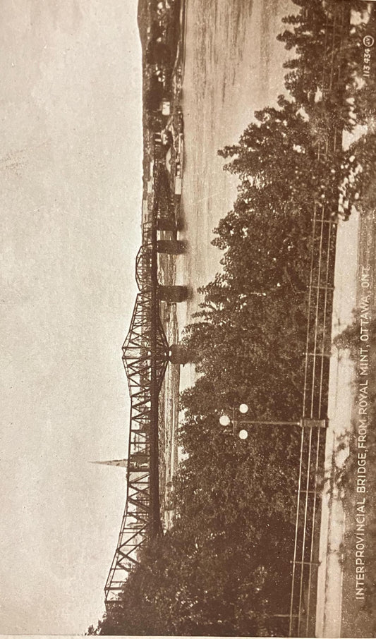 Interprovincial Bridge from Royal Mint, Ottawa, Ontario - Canada - Printed in Great Britain - Vintage Bridge Postcard