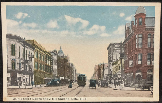 Main Street North from the Square, Lima, Ohio - Vintage Postcard