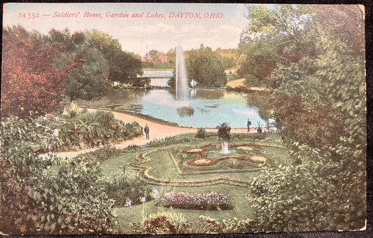 Soldiers' Home, Garden and Lakes, Dayton, Ohio - Printed in Germany - Vintage Armed Service Postcard