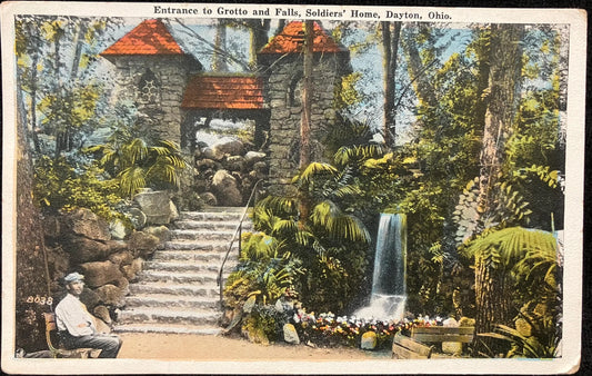 Entrance to Grotto and Falls, Soldiers' Home, Dayton, Ohio - Vintage Armed Service Postcard