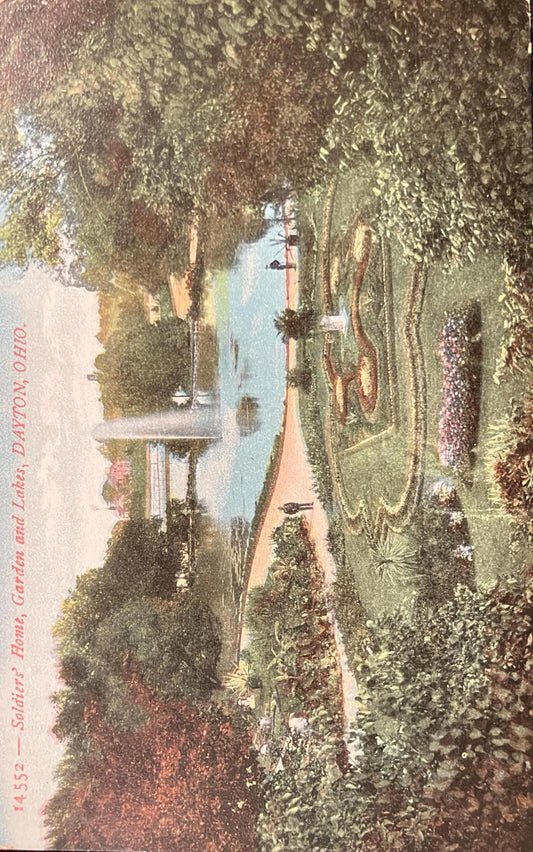 Soldiers' Home, Garden and Lakes, Dayton, Ohio - Printed in Germany - Vintage Armed Service Postcard