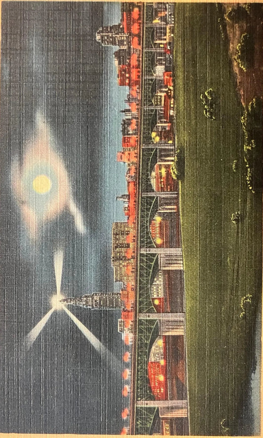 Cleveland Skyline at Night, Cleveland, Ohio - Vintage Postcard