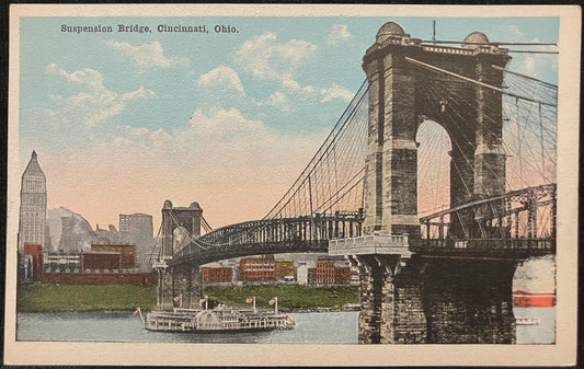 Suspension Bridge, Cincinnati, Ohio - Vintage Bridge Postcard