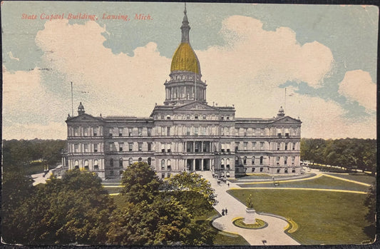 State Capitol Building, Lansing, Michigan - Vintage State Capitol Postcard