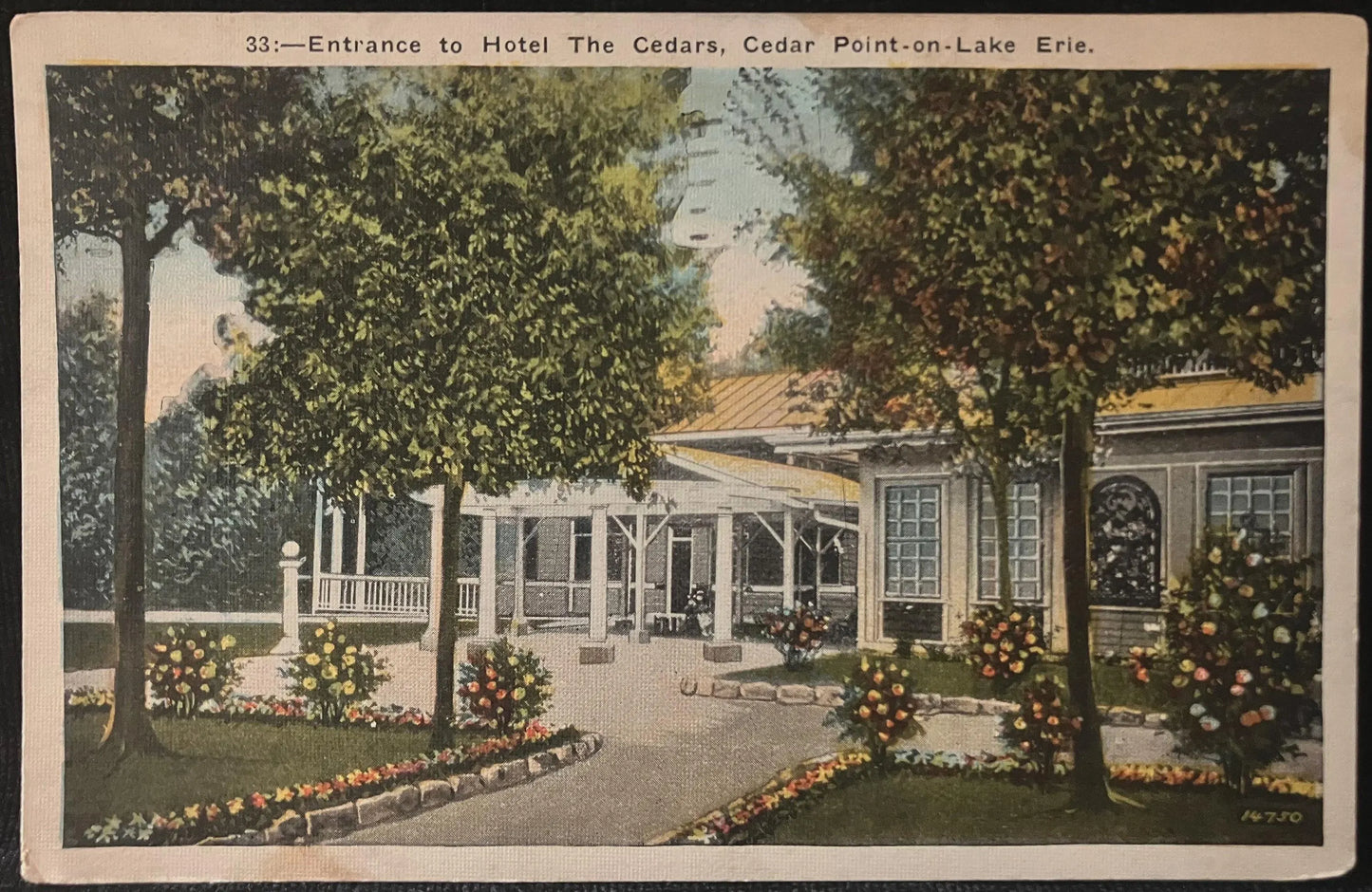 Entrance to Hotel The Cedars, Cedar Point-on-Lake Erie - Ohio - Vintage Hotel Postcard