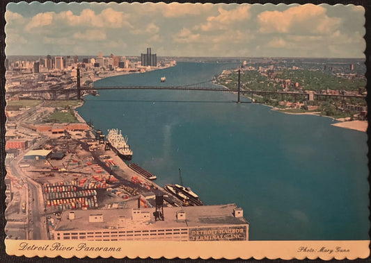Detroit River River Panorama - Photo by Marry Gunn - Vintage Postcard