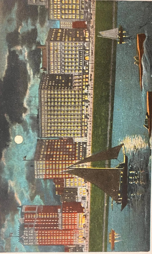 Michigan Avenue, Showing Blacstone and Congress Hotels, by Night Chicago, Illinois - Vintage Hotel Postcard