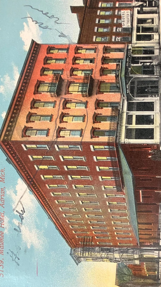 Maumee Hotel, Adrian, Michigan - Vintage Hotel Postcard
