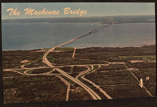 The Mackinac Bridge, Michigan - The Water Winter Wonderland - Photo: Lucy Gridley - Vintage Bridge Postcard