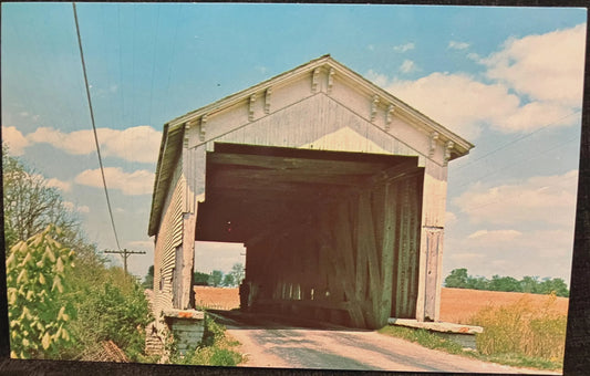 Ferree Covered Bridge in Rush County, Indiana - Color: F. Mitchell - Vintage Covered Bridge Postcard