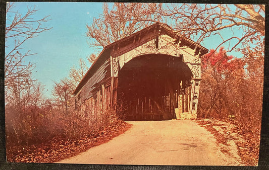 Longwood Bridge over Williams Creek near Connersville, Indiana - Photo: John V. Pontiere Jr. - Vintage Covered Bridge Postcard