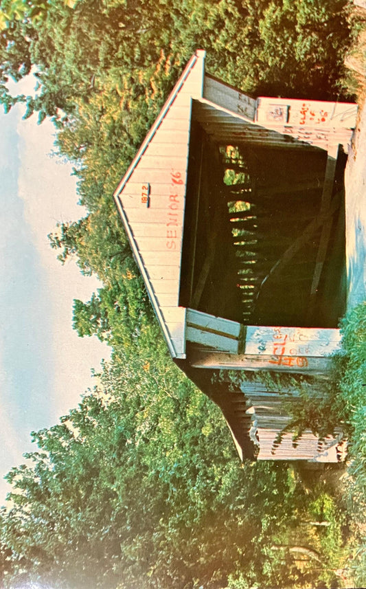 Adams Mill Bridge over Wild Cat Creek in Carroll County, Indiana - Photo: Mitchell - Vintage Covered Bridge Postcard